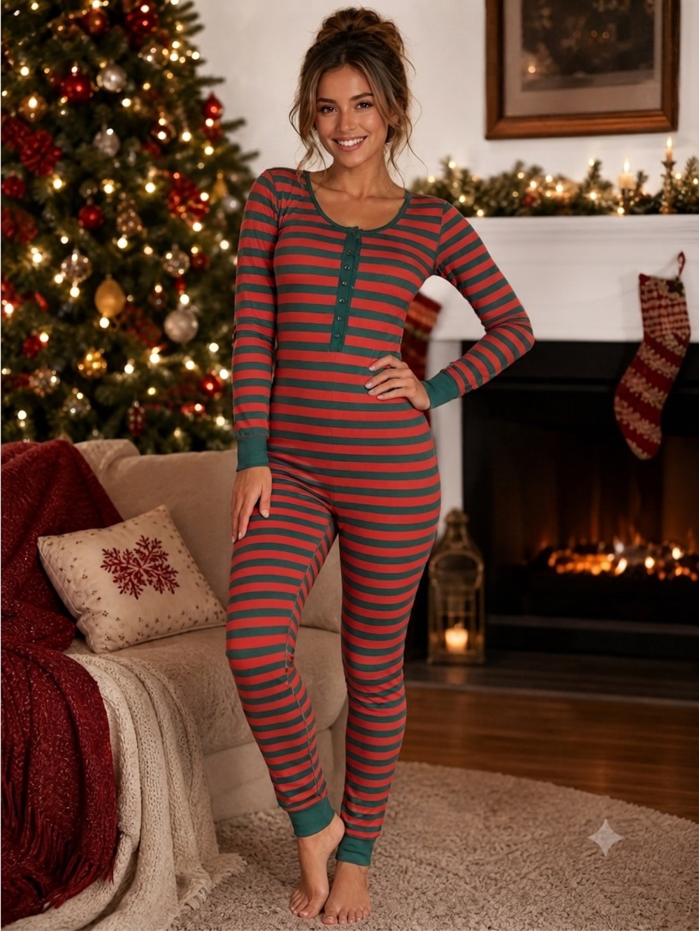 Christmas Striped One Piece Pajamas